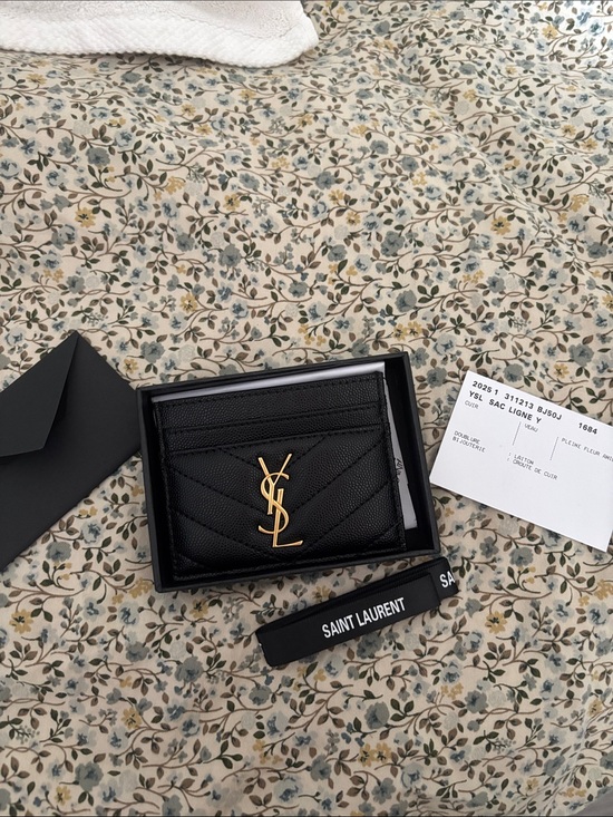 Saint Laurent Accessories - Saint Laurent Black Leather Quilted Card Holder with Gold YSL Logo